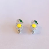 Mine İşli Sarı Papatya Zirkon Taşlı Gümüş Küpe thumbnail 3