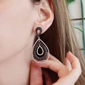 Siyah Zirkon Taşlı Rose Gold Kaplama Damla Model Gümüş Küpe thumbnail 3