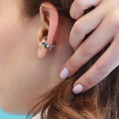 Gold Kaplama Renkli Zirkon Taşlı Gümüş Kıkırdak Küpe thumbnail 2