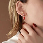 Mine İşli Zirkon Taşlı Rose Gold Kaplama 925 Ayar Gümüş Kırmızı Balık Küpe thumbnail 1