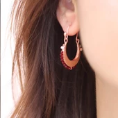 Kök Yakut Taşlı Otantik Rose Kaplama Gümüş Küpe - 2