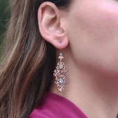 Dantel Desen Zirkon Taşlı Rose Gold Kaplama Gümüş Küpe thumbnail 3