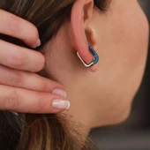 Dikdörtgen Mikro TurkuazTaşlı Gümüş Kıkırdak Küpe thumbnail 2