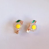 Mine İşli Sarı Papatya Zirkon Taşlı Rose Gold Kaplama Gümüş Küpe thumbnail 1