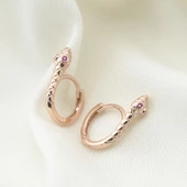 Yılan Kırmızı Zirkon Taşlı Rose Gold Kaplama Gümüş Küpe thumbnail 2