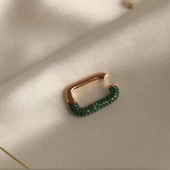 Dikdörtgen Yeşil Zirkon Taşlı Rose Gold Kaplama Gümüş Kıkırdak Küpe thumbnail 3