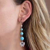 Turkuaz Taşlı İncili Balık Apm Model Rose Gold Kaplama Sallantı Gümüş Küpe thumbnail 4