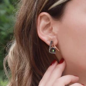 Mistik Topaz Taşlı EL İşi Rose Gold Çizgili Otantik Gümüş Küpe thumbnail 1