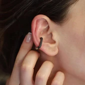 Dikdörtgen Siyah Zirkon Taşlı Rose Gold Kaplama Gümüş Kıkırdak Küpe thumbnail 1