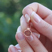 Nar Modeli Turuncu Zirkon Taşlı Rose Gold Kaplama Gümüş Küpe thumbnail 2