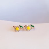 Mine İşli Sarı Papatya Zirkon Taşlı Rose Gold Kaplama Gümüş Küpe thumbnail 2