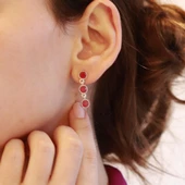 Kök Yakut Taşlı Su Yolu Otantik Gümüş Küpe - 3