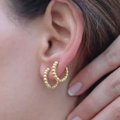 Sıralı Gold Kaplama Gümüş Halka Küpe thumbnail 2