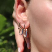 Tif Model Mavi DetayZirkon Taşlı Rose Gold Kaplama Gümüş Küpe thumbnail 1