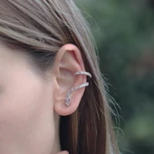 Kulağı Saran Pembe Taş Detaylı Gümüş Kıkırdak Yılan Küpe thumbnail 3