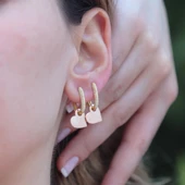 2 Renkli Kalpli Zirkon Taşlı Gümüş Küpe thumbnail 2