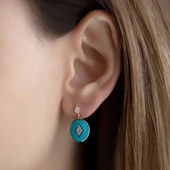 Mineli Turkuaz Renkli Altın Kaplama Gümüş Küpe thumbnail 1