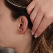 Dikdörtgen Sarı Zirkon Taşlı Rose Gold Kaplama Gümüş Kıkırdak Küpe thumbnail 1