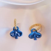 Yonca Figürlü Mavi Metalik Gold Kaplama Gümüş Küpe - 1