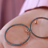 Yuvarlak Turkuaz Taşlı Rose Gold Kaplama Gümüş Küpe thumbnail 2