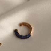 Yuvarlak Mavi Zirkon Taşlı Rose Gold Kaplama Gümüş Kıkırdak Küpe thumbnail 2