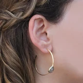 İğneli Rutil Kuvars Taşlı Gold Kaplama Halka Gümüş Küpe thumbnail 3