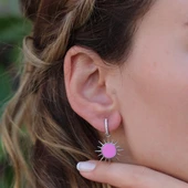 Pembe Mine İşli Güneş Gümüş Küpe thumbnail 1