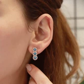 3 Taş Turkuaz Rose Gold Kaplama Gümüş Küpe thumbnail 1