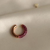 Yuvarlak Mor Zirkon Taşlı Rose Gold Kaplama Gümüş Kıkırdak Küpe thumbnail 2