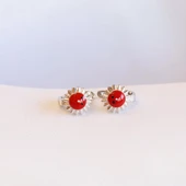 Kırmızı Mine İşli Güneş Model Gümüş Çocuk Küpesi thumbnail 2