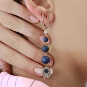 Lapis Taşlı İncili Balık Apm Model Rose Gold Kaplama Sallantı Gümüş Küpe thumbnail 2