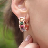 Rainbow Renkli Taşlı Rose Gold Kaplama Küpe thumbnail 1