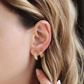 Gold Kaplama Katlı Gümüş Halka Küpe thumbnail 2