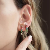 Swarovski Taşlı Renkli Gold Kaplama Çizgi Küpe thumbnail 3