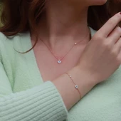 Kalp Figürlü Zirkon Taşlı Mine İşli Rose Gold Kaplama Gümüş Set thumbnail 1