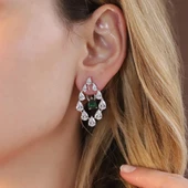 Yeşil Zirkon Taşlı Damla Işıltılı Gümüş Küpe thumbnail 2