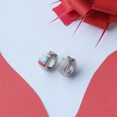 Alice Çift Taraflı Renkli Mine İşli Gümüş Halka Küpe thumbnail 5