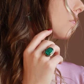 Kök Zümrüt Taşlı El İşi Otantik 925 Ayar Gümüş Yüzük thumbnail 1