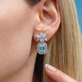 Baget Çiçekli Aquamarine Taşlı Gümüş Küpe thumbnail 4