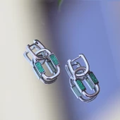 Yeşil Zirkon Taşlı Kilit Gümüş Küpe thumbnail 3