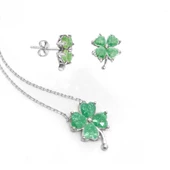 Yeşil Zirkon Taşlı Yonca Gümüş Set thumbnail 1