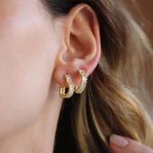 Kalp Baget Taşlı Gold Kaplama Gümüş Küpe thumbnail 5