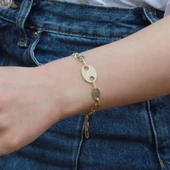 Düğme Modeli Zirkon Taşlı Gold Kaplama Gümüş Set thumbnail 2