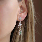 Kök Zümrüt Taşlı Damla Tasarım Gümüş Küpe thumbnail 2