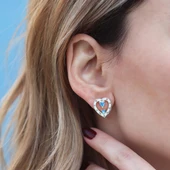 Queen Beyaz Kalp Çift Taraflı Gümüş Küpe thumbnail 1