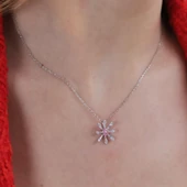 Çiçek Modeli Pembe Taş Detaylı Gümüş Set thumbnail 4