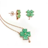 Yeşil Zirkon Taşlı Rose Gold Kaplama Yonca Gümüş Set thumbnail 1