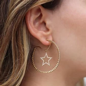 Star Halka Zirkon Taşlı Gold Kaplama Gümüş Küpe thumbnail 1