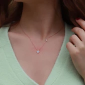 Kalp Figürlü Zirkon Taşlı Mine İşli Rose Gold Kaplama Gümüş Set thumbnail 3