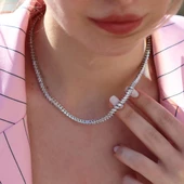 Mekik Modeli Zirkon Taşlı Su Yolu Gümüş Kolye thumbnail 2